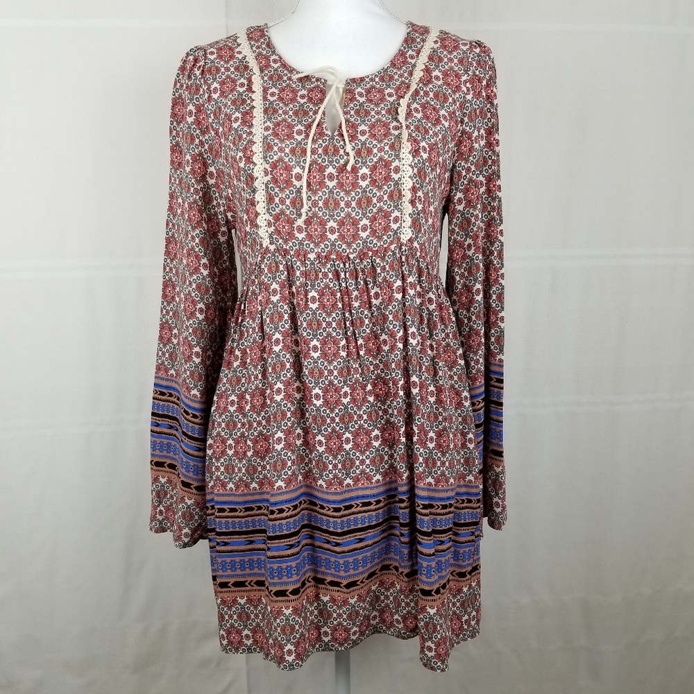COPY - Vintage 80s Boho tribal print long sleeve tunic Lg